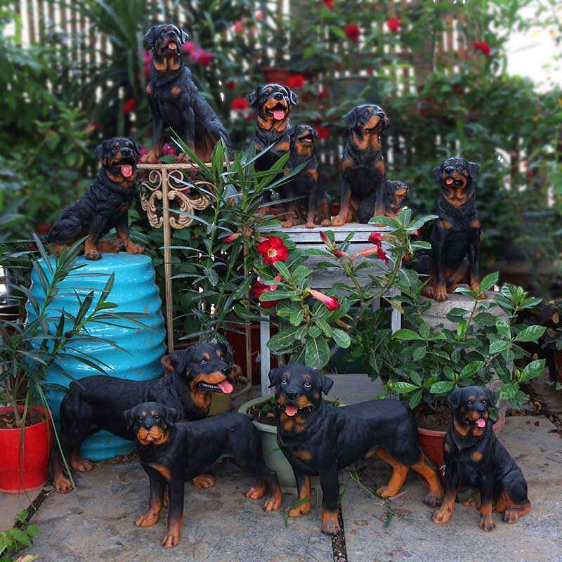 花园装饰动物树脂工艺品仿真罗威纳犬摆件仿真狗模型客厅家居摆件