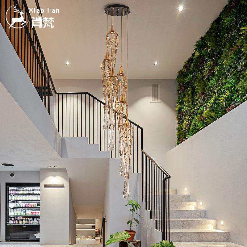 全铜旋转楼梯吊灯创意个性酒店吧台屏风别墅复式楼水滴水晶长吊灯,家装灯饰光源,智能吊灯,淘宝优惠券,粉丝福利购,淘宝优惠卷