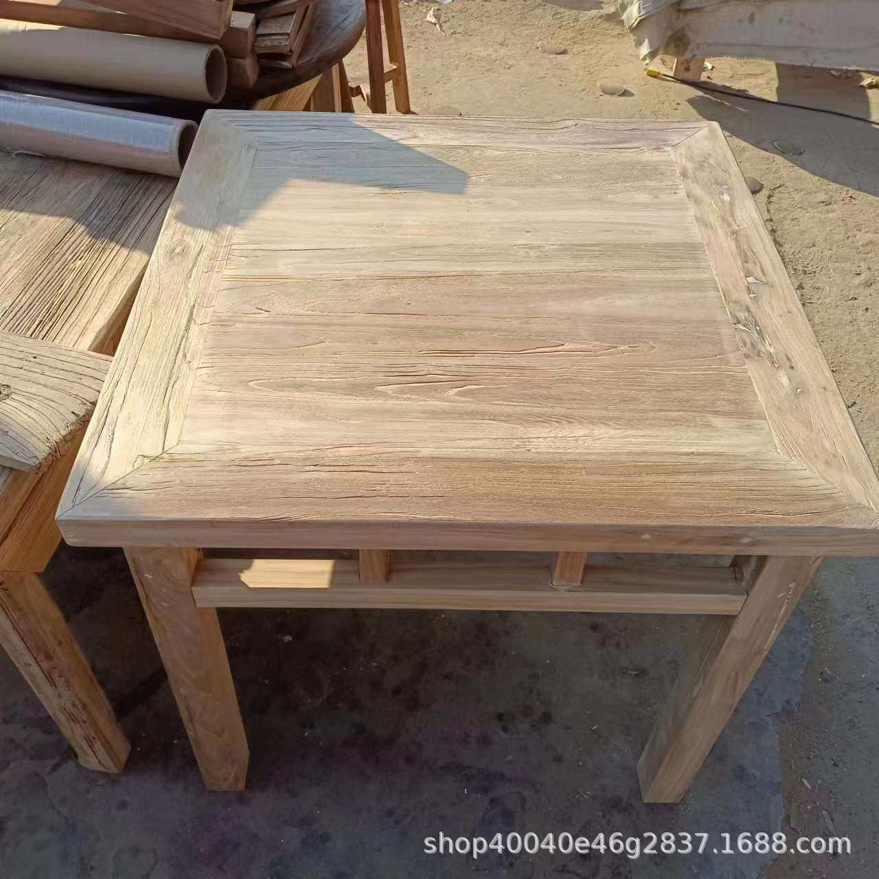 老榆木自然风化纹理餐桌复古八仙桌创意做旧仿古禅意茶台木质桌子