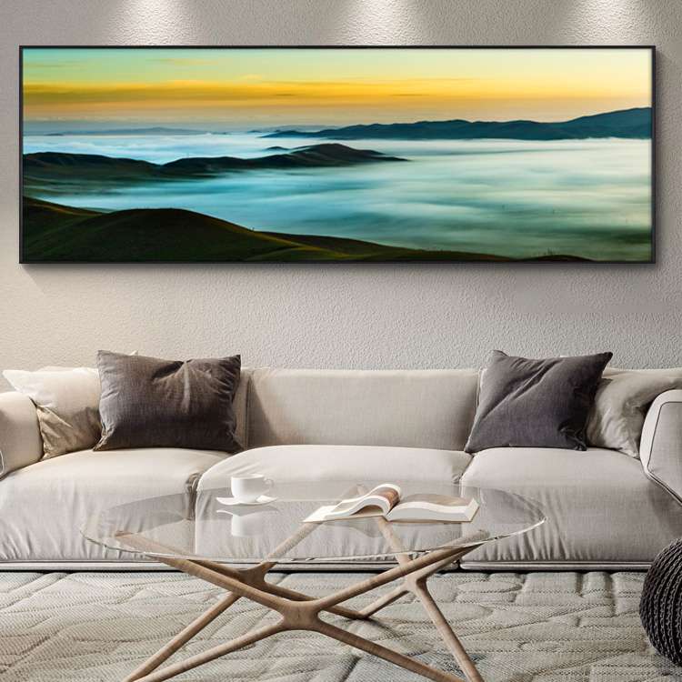大气风景沙发背景画客厅装饰画现代简约挂画背靠金山日出床头画