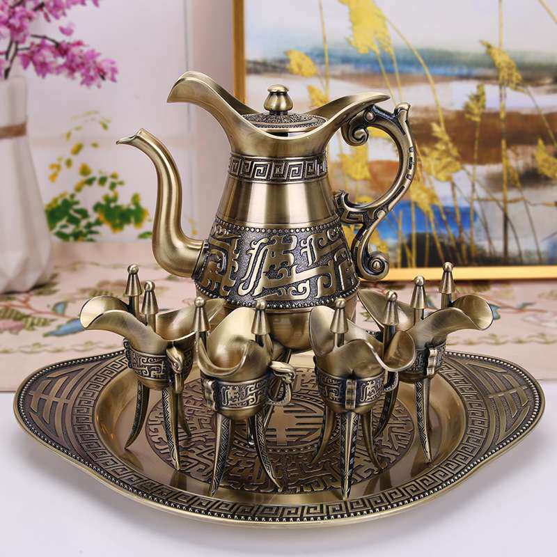 高档仿古青铜器爵杯酒樽金属古典复古爵壶饮酒器酒杯酒类套装酒壶