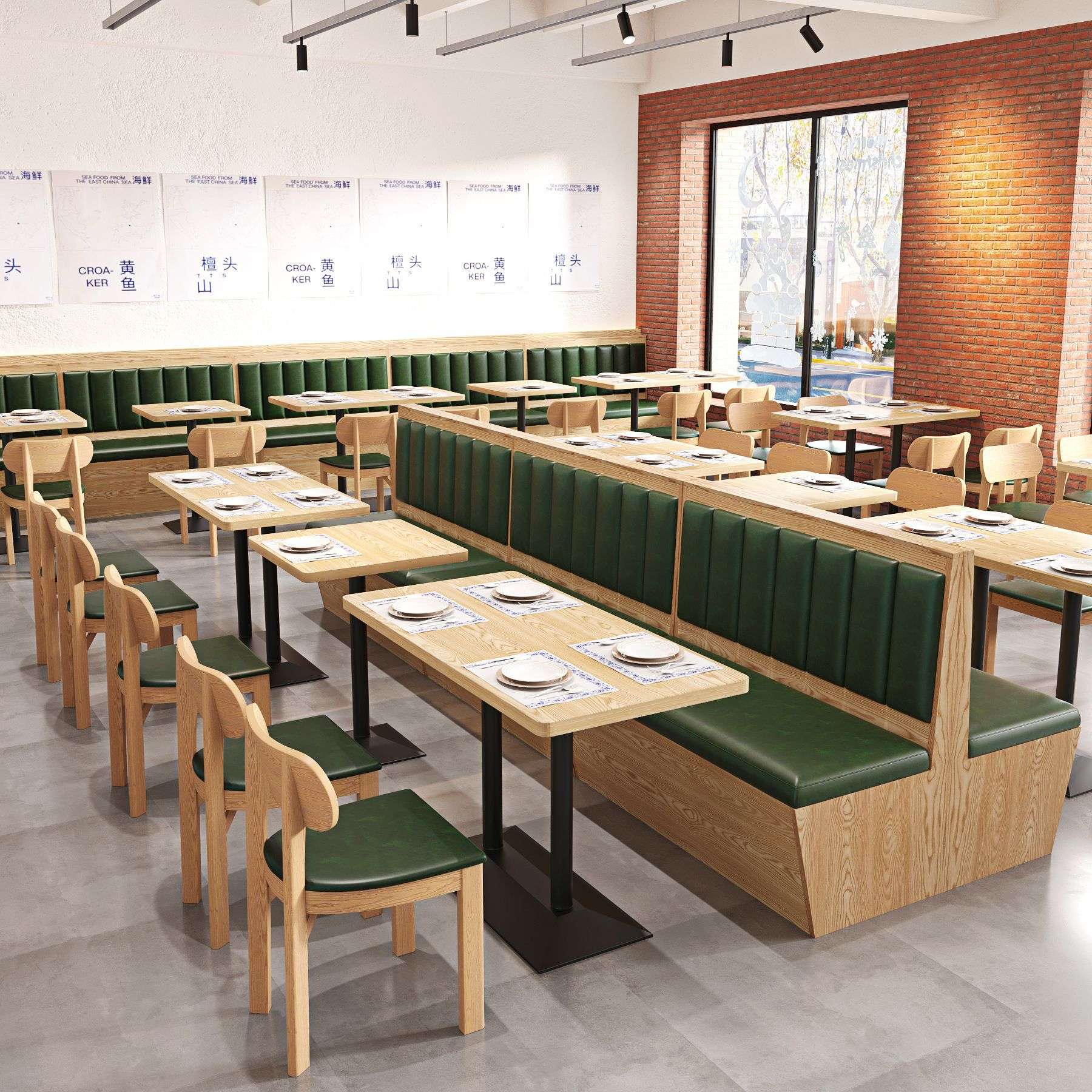 火锅店卡座桌椅 餐馆食堂靠墙实木椅子饭店餐厅奶茶店 快餐店餐桌