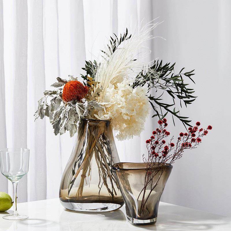 现代家居扁款咖色敞口插花玻璃花瓶水培容器创意桌面玄关客厅摆件,家居饰品,装饰摆件,淘宝优惠券,粉丝福利购,淘宝优惠卷