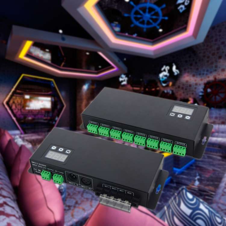 24路DMX512解码器,dmx驱动器, 3A 24通道解码器，DC5V-24V