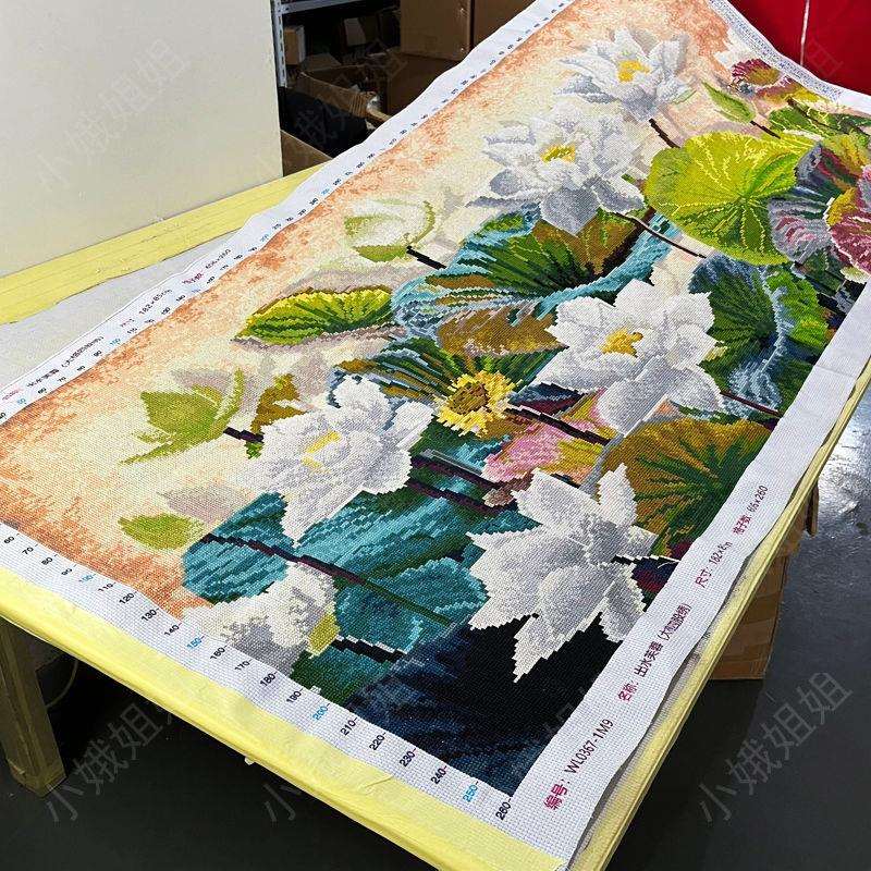 白莲花十字绣成品不带框纯手工出售已绣好的2025新款客厅高端荷韵