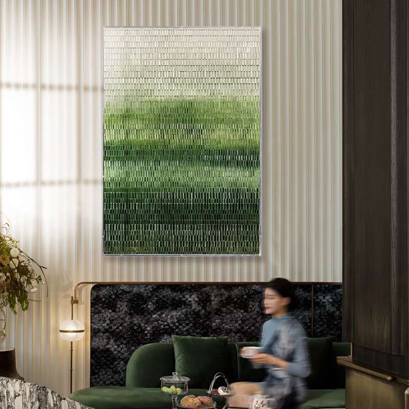 手绘立体布艺绿色系装饰画玄关挂画客厅亚克力设计师餐厅抽象画图片