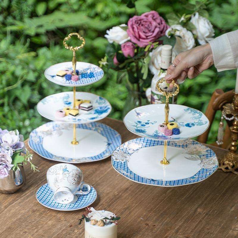 欧式高档客厅下午茶三层蛋糕点心盘英式轻奢多层甜品架双层水果盘