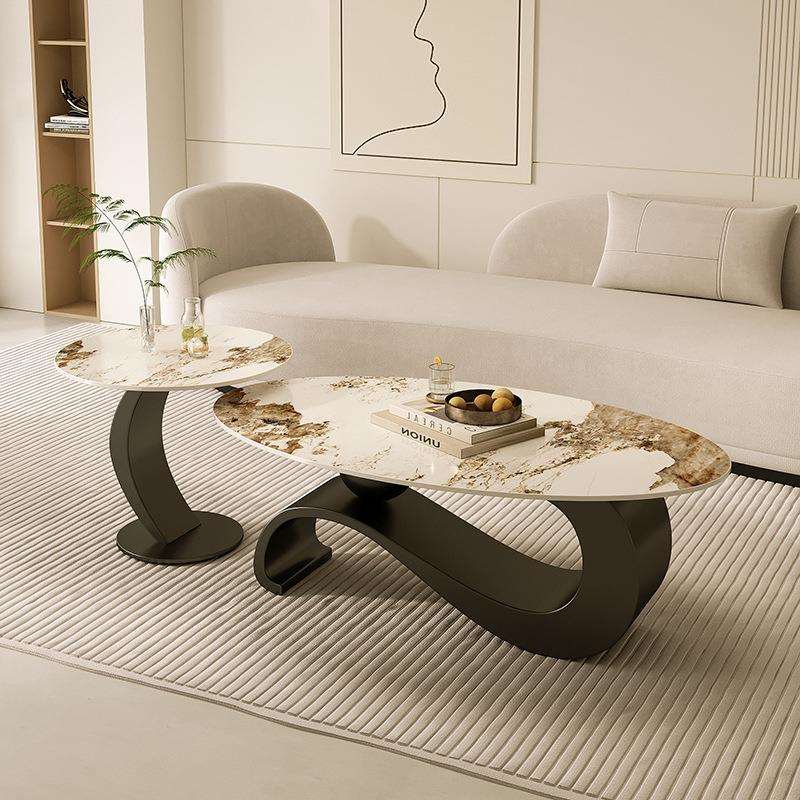 奶油风小户型简约现代高级茶几茶台轻奢法式家用客厅异形子母茶桌