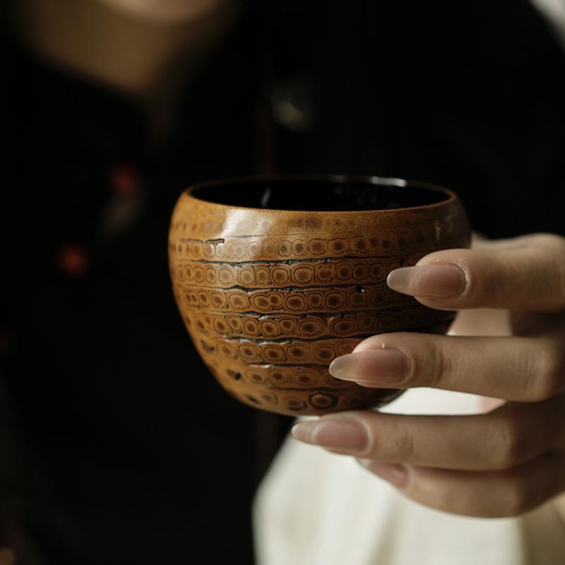 复古传统中式天然自然竹根大漆主人杯手工制作压手杯天然竹杯