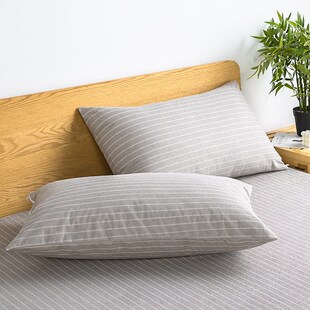 全棉毛圈布灰色条纹防水隔污防头油枕套一对家用单人枕芯保护套