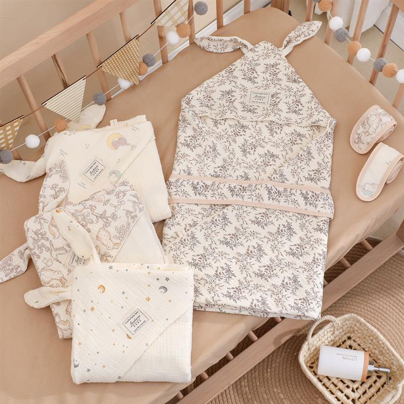 卡通婴儿抱被新生儿四层纱布包被A类棉初生产妇襁褓包巾裹单春夏