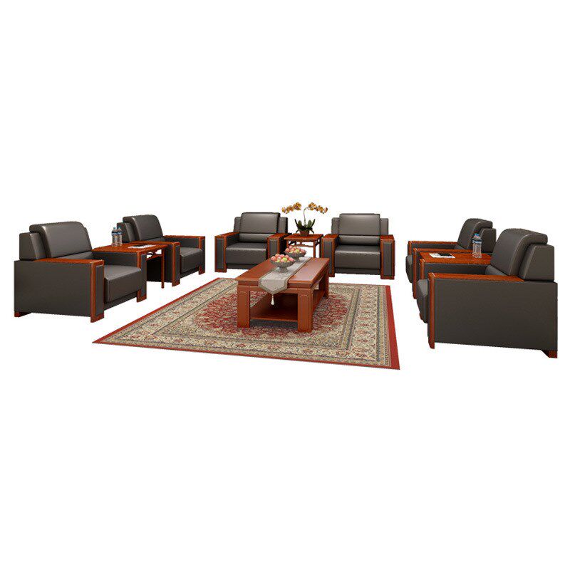 新中式纳帕西皮单人位沙发大堂会议室贵宾厅洽谈椅办公沙发