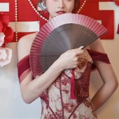 结婚古风婚礼迎亲晨袍扇子新中式 新娘拍照道具蝴蝶兰折扇手捧花