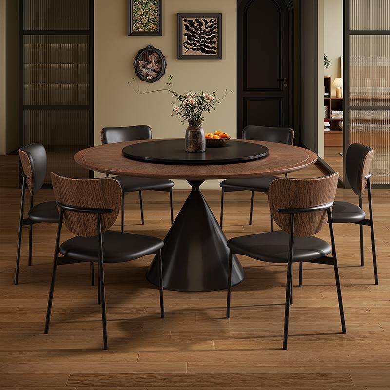 中古风圆桌实木纹理圆形岩板餐桌椅组合现代家用带转盘复古饭桌,电子元器件市场,其它元器件,淘宝优惠券,粉丝福利购,淘宝优惠卷