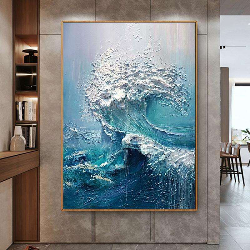 圩派装饰挂画装饰画客厅餐厅立体抽象油画手绘海浪胸怀大海玄关背