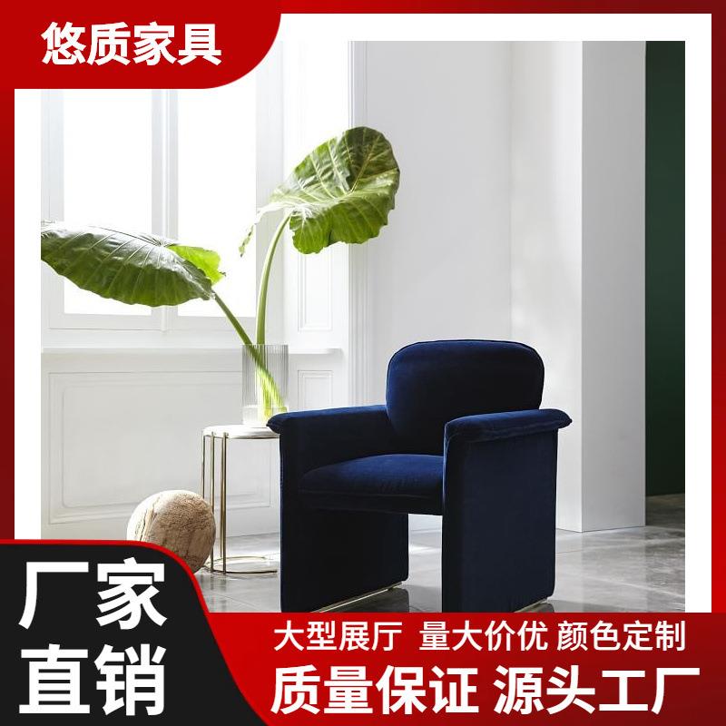 轻奢阳台小沙发创意单人家用深蓝色网红北欧设计师异形扶手椅