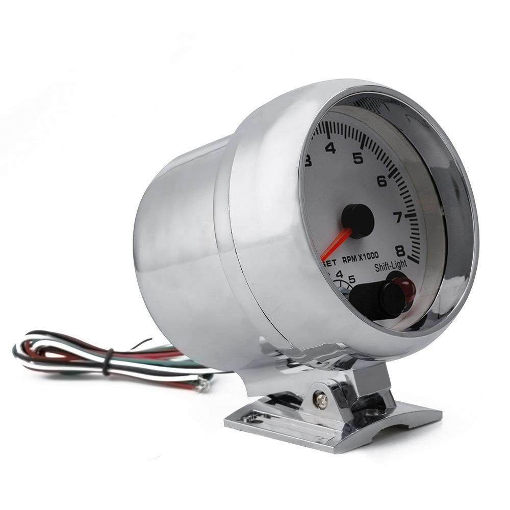 汽车改装仪表3.75寸0-8000RPM黑白面7彩背景灯光转速表电镀铬外圈