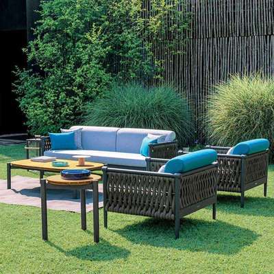 沃登 北欧户外藤编沙发休闲编绳椅柚木茶几别墅室外家具组合定 制