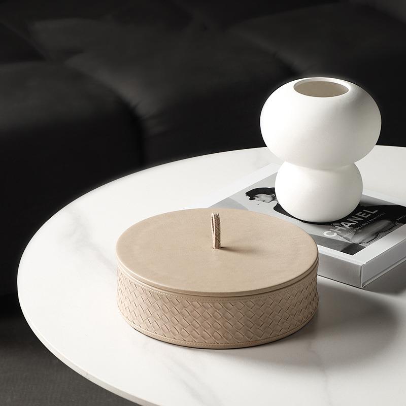 大秀家居 淡褐色编织皮首饰收纳盒中古风高档家居梳妆台装饰托盘