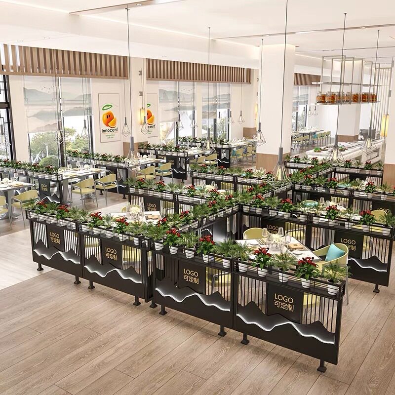 餐厅饭店矮隔断屏风绿植花槽架卡座围护栏酒吧过道装饰墙隔断