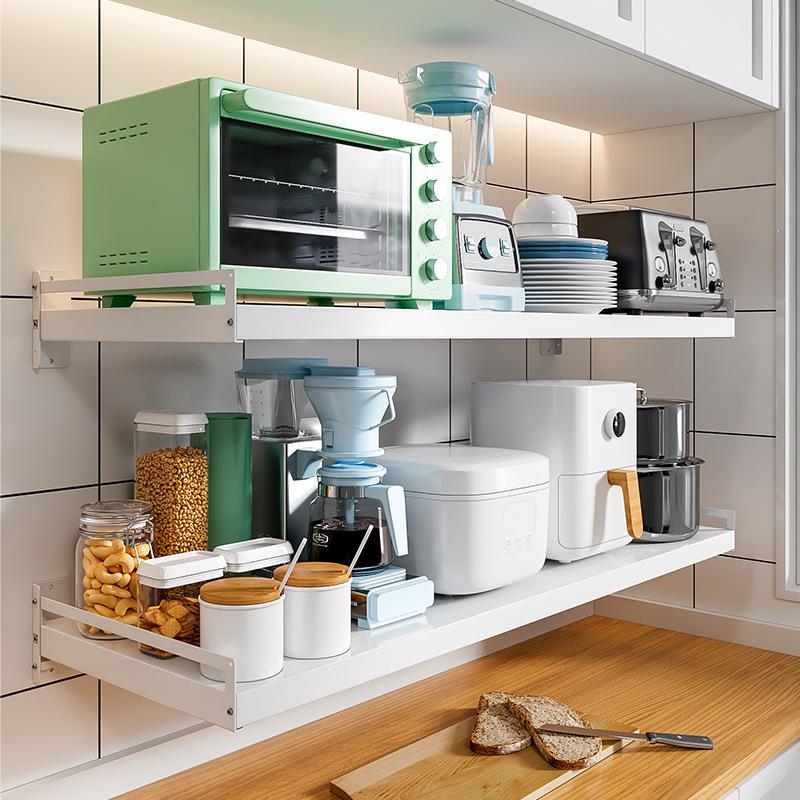 免打孔厨房微波炉置物架壁挂烤箱电器墙上放锅架收纳架子层板货架