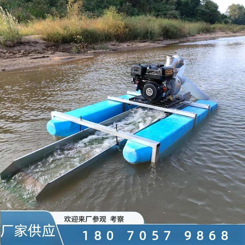 虹吸船单双动力柴油动力采金抽沙淘金船河道汽油动力浮体洗金工具