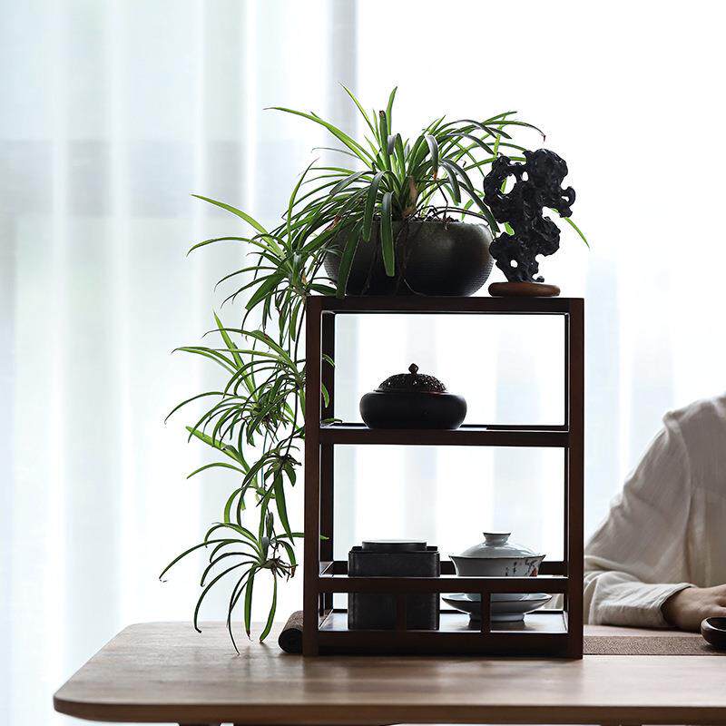 胡桃木置物架多层茶具杯子书房桌面收纳架柜展示架茶柜博古架