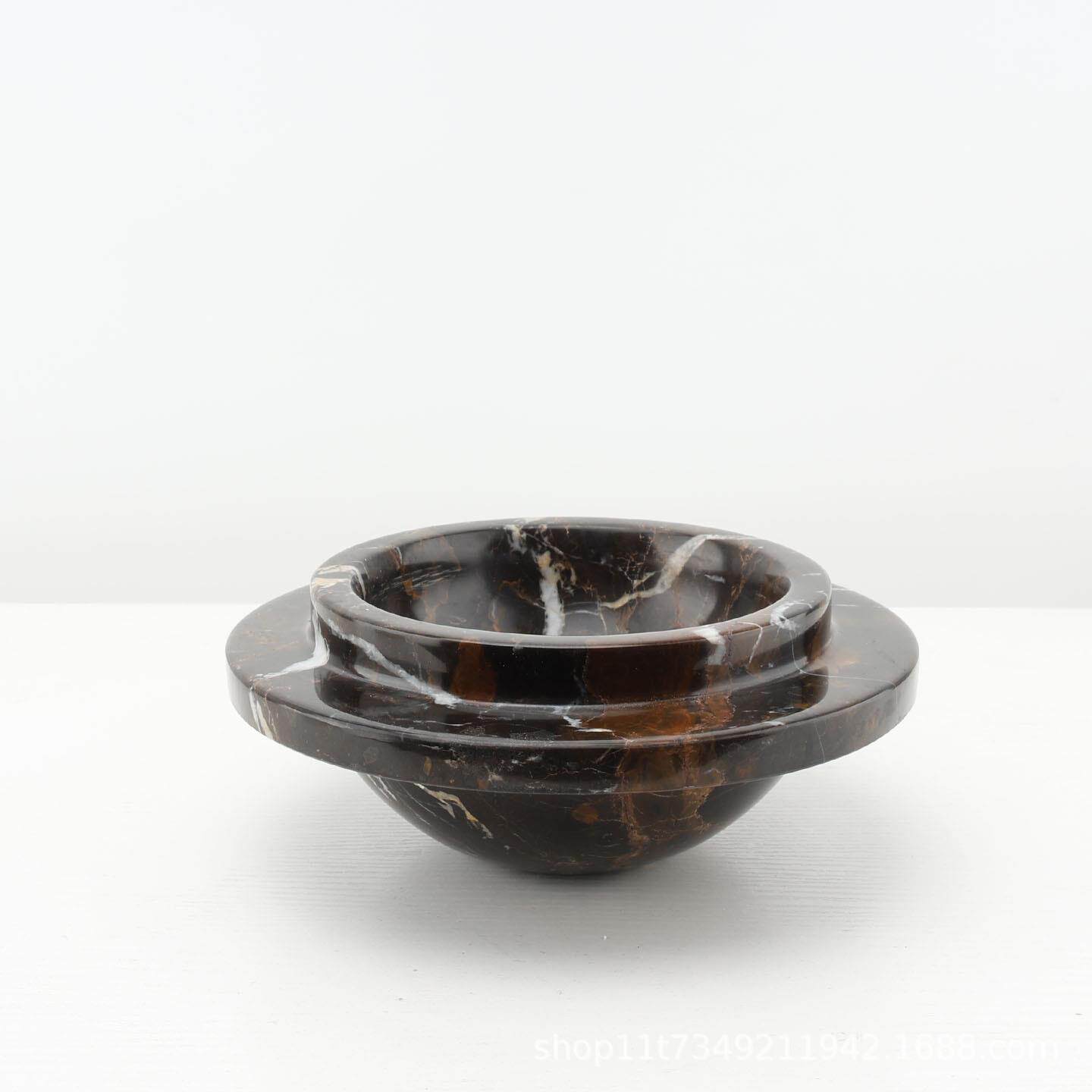 现代极简天然大理石飞碟果盘摆件售楼部永生绿植多肉花盆花器饰品