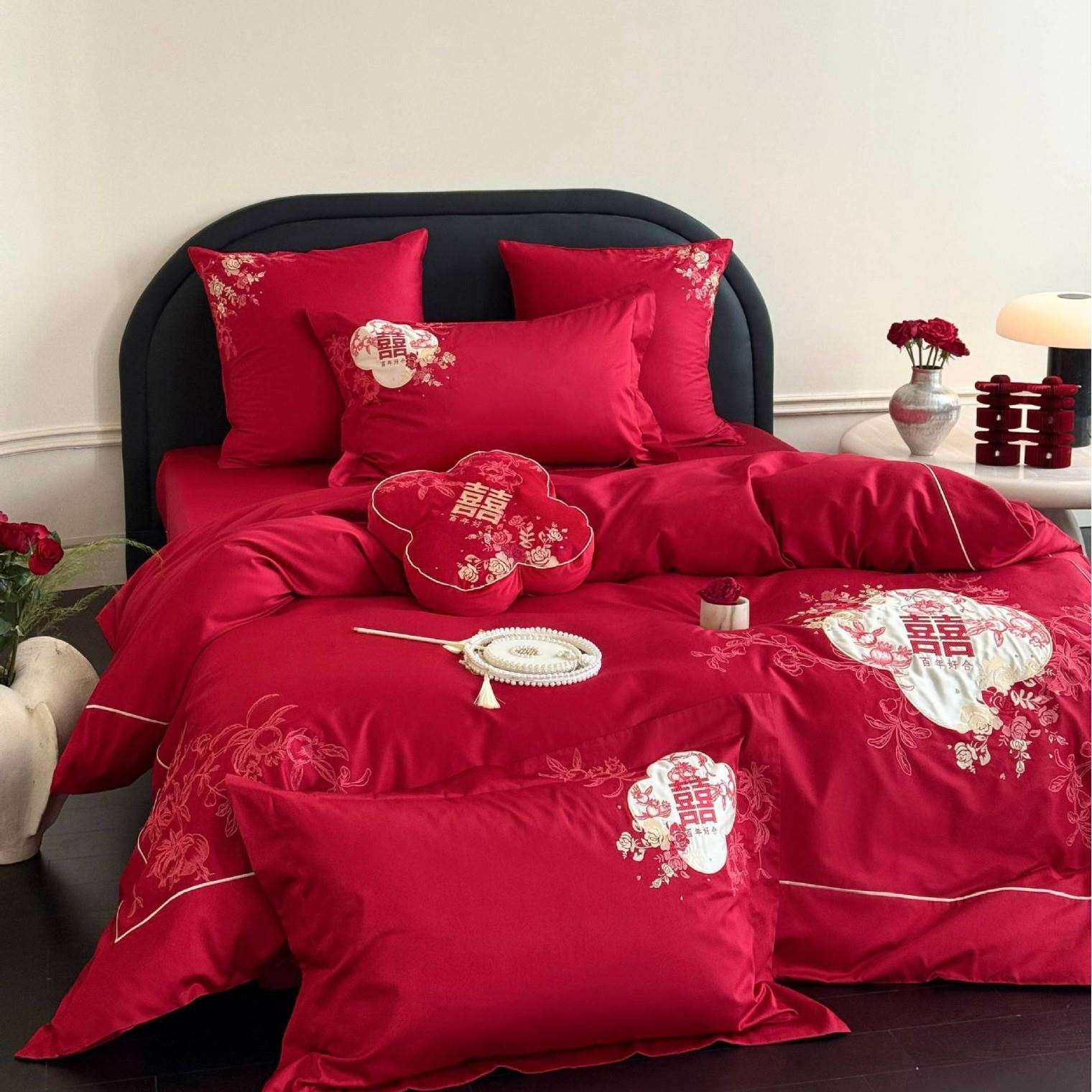 2025秋冬新款100S长绒棉纯棉婚庆四件套十全十美婚礼用品结婚