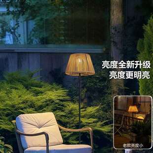 高杆太阳能庭院落地照明灯户外家用藤编庭院花园露台阳台茶室充电