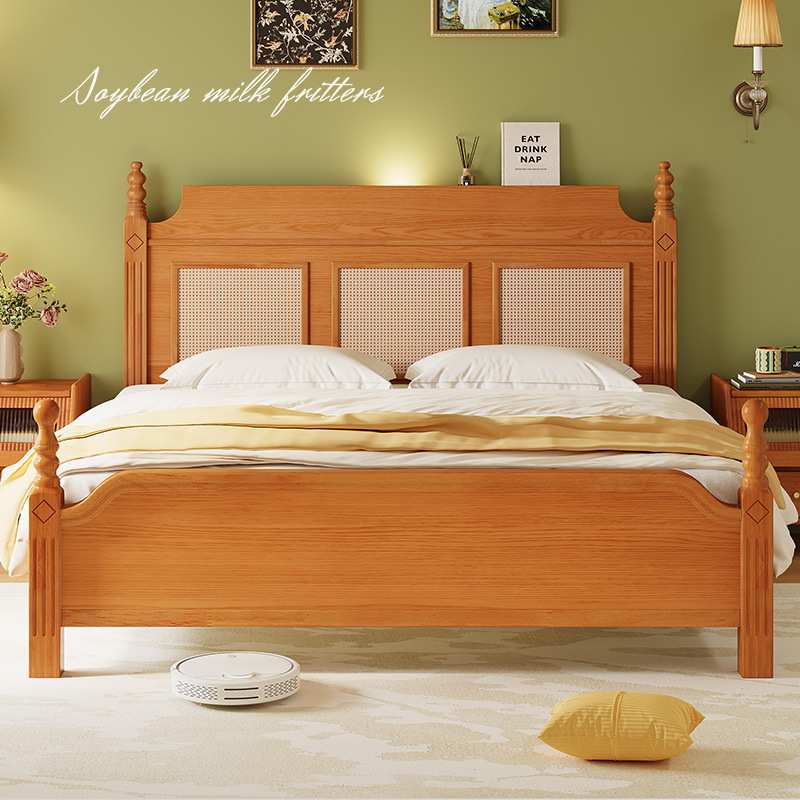 实力工厂美式复古床实木床小户型家用1米5的床实木家用卧室双人床