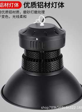 100W 200 LED高亮工矿厂房车间照明灯黑色仓库顶棚灯工业照明吊灯