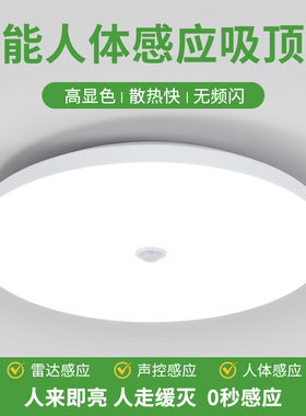 人体感应吸顶灯三防声光控雷达入户门灯具楼道人来即亮走廊车库灯