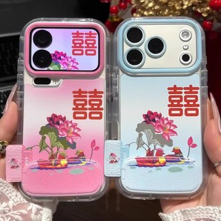 荷花囍手机壳opporeno15pro喜庆reno14新年reno13pro复古12防摔11pro新款 10全包9se马年8por女7se套65k适用43