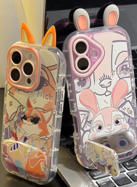 尼克朱迪手机壳华为pura80pro+镜面支架Pura70Ultra配件p60pro保护套p50e泡肤p40pro+羽纱p30卡通p20por情侣