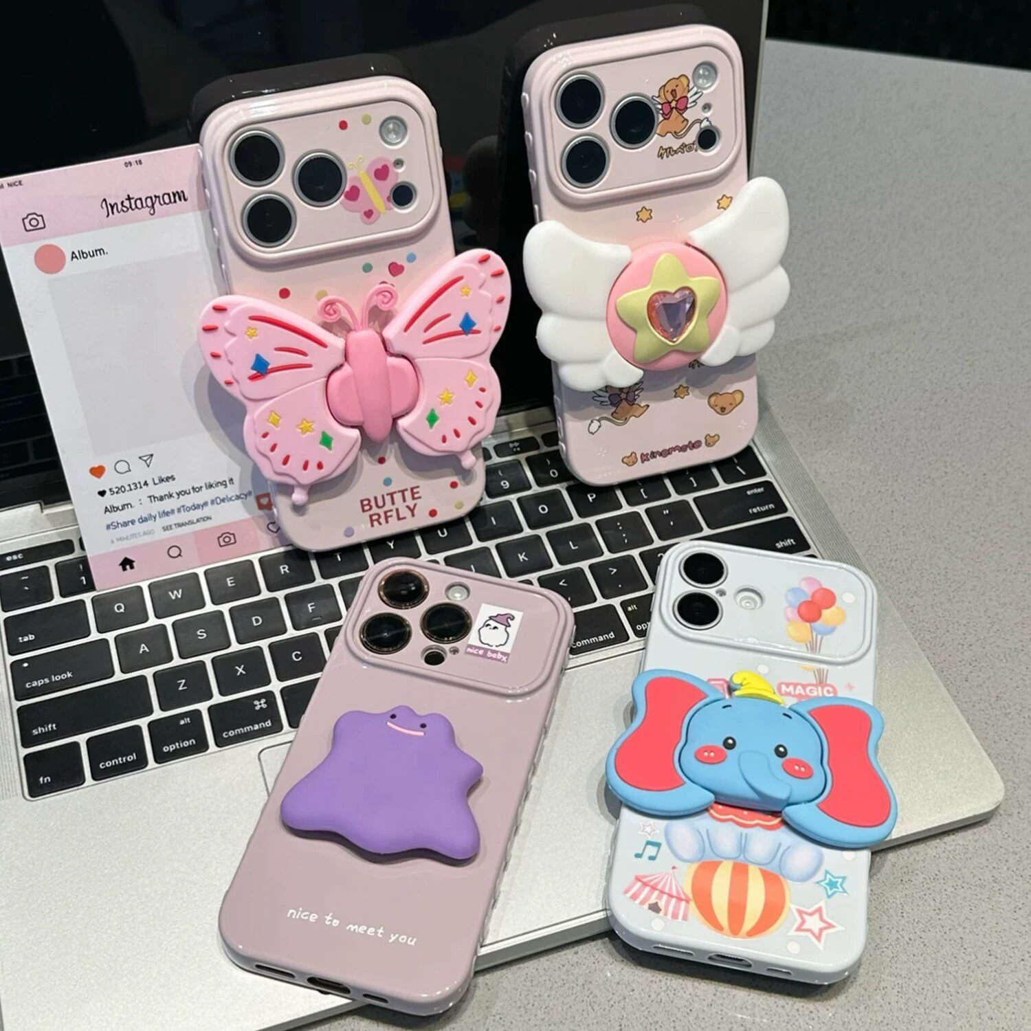 适用苹果17手机壳华为mate80pura70立体支架小米15红米K90可爱套X300Y500懒人FINDX9reno14液态S50荣耀500女