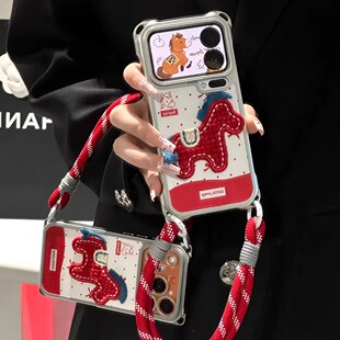 刺绣小马手机壳vivos17pro马年s16e本命年s15新年s12por男s10女s9挂绳壳s7防摔红色支架壳皮纹高级喜庆全包