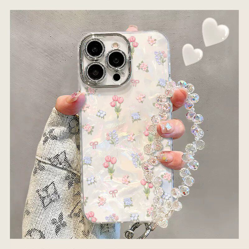 碎花贝壳纹适用opporeno15手机壳findx9pro手链13POR+高级感14pro简约x8s+女12闪亮11防摔10定制9套8新款765