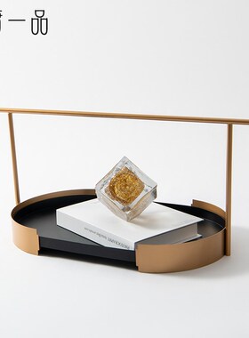 现代新中式金属j托盘摆件茶盘茶几茶室样板房家居收纳提篮软装饰