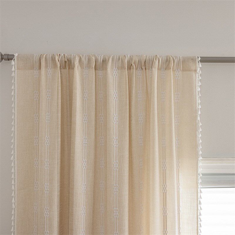 美式窗帘提花钩针拼接门帘帷幕网红客厅卧室飘窗成品窗帘