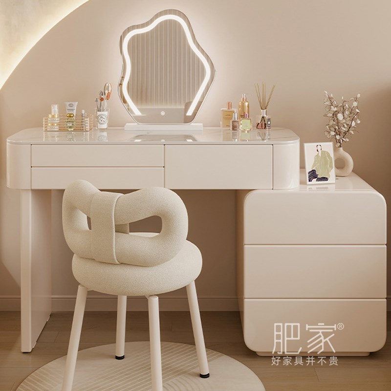 家用卧室主卧房间床头柜p梳妆台一体轻法奶油风化妆桌储物柜MS421