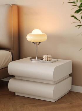 NA床头柜奶油网红白色皮质意式极简智能卧室实木床边床边柜收纳储