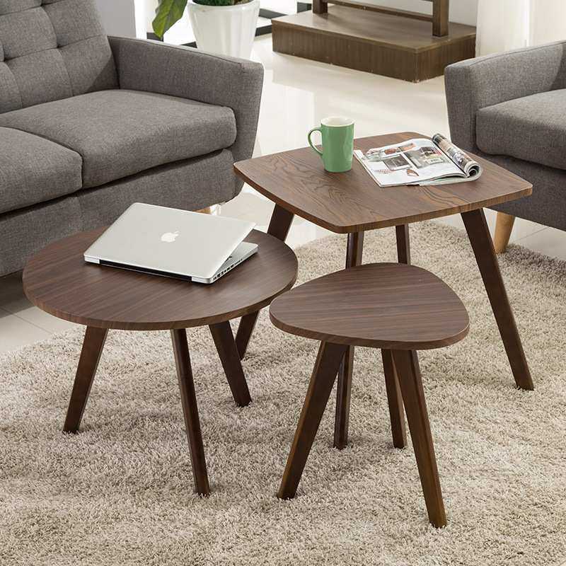 北欧实木边几茶几客厅小户型圆形咖啡厅现代简约创意家居三角边桌