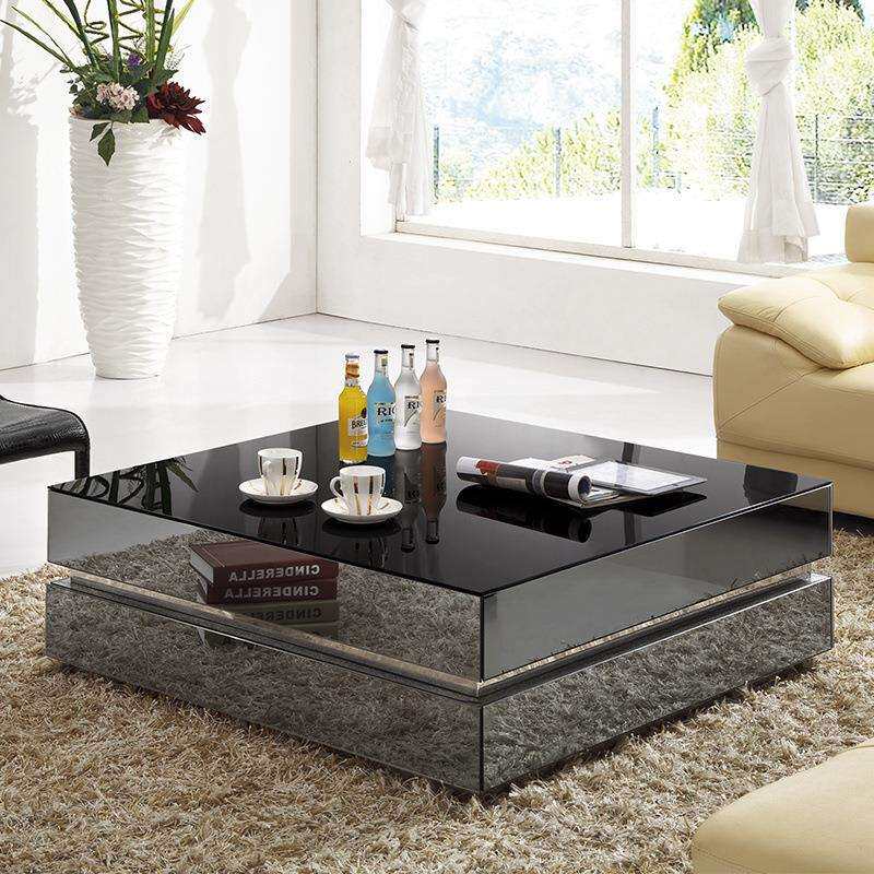 简约现代小户型黑色正方形茶几钢化玻璃茶几组合方几电视柜茶桌