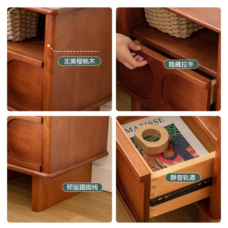 十三月舍复古风樱桃木实木床头柜中古风小户型卧室床边收纳储物柜