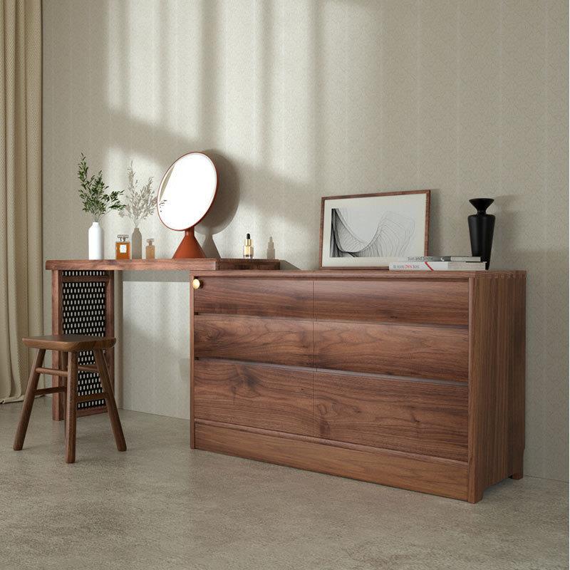 现代简约黑胡桃木可推拉梳妆台斗柜一体靠墙化妆桌收纳柜可移动