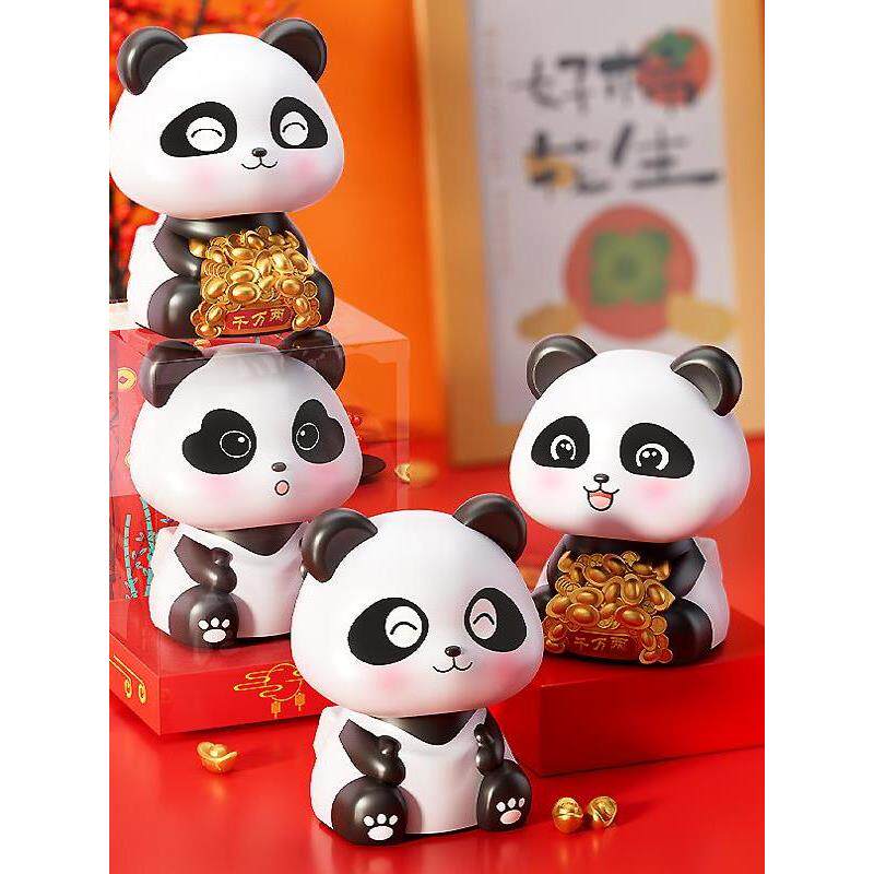 中国风格太阳能可爱大熊猫自动点头装饰卡通装饰品桌面汽车小装饰