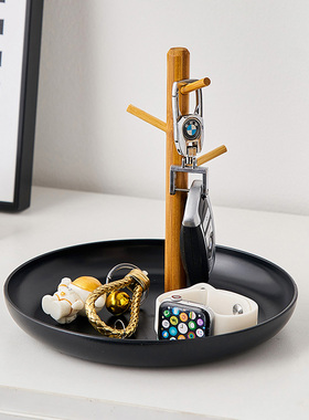 北欧简约钥匙收纳摆件首饰挂架玄关入户J桌面办公置物托盘家居装