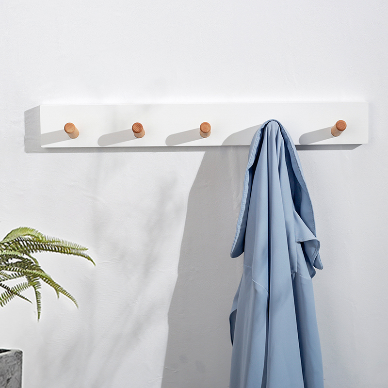 白色实木质衣服挂钩免打孔入户门后衣帽钩北欧insU简约风玄关墙壁