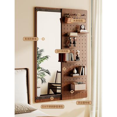 全身穿衣镜一体隐形推拉可关闭镜子隐藏入户门口玄关洞洞板全身镜